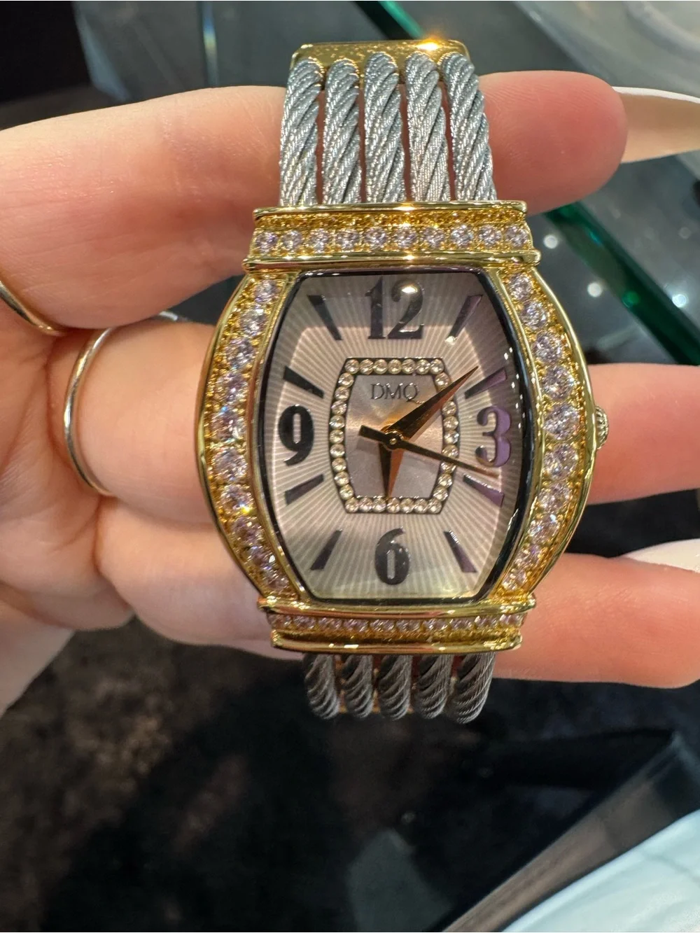 New DMQ Women's Two-Tone Cable Bangle Watch Crystal Bezel MOP Tone Dial